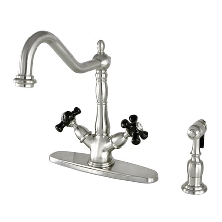 Kingston Brass 8" Centerset Deck Mount Kitchen Faucet W/ Brass Sprayer, Nickel KS1238PKXBS